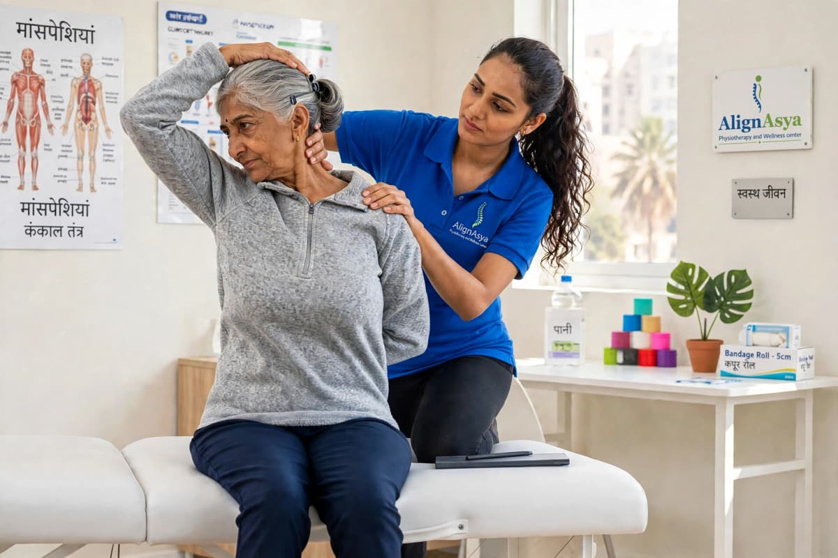 Physiotherapist guiding a neck mobility exercise