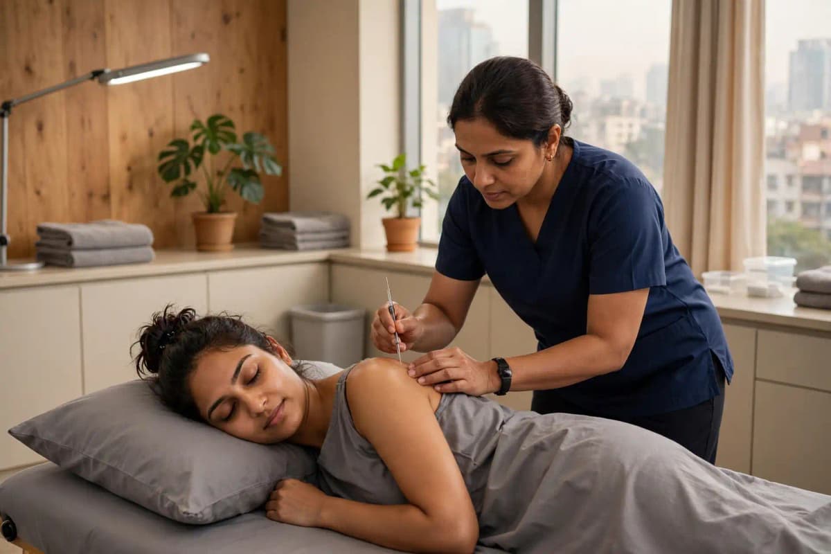 Woman receiving supportive physiotherapy guidance