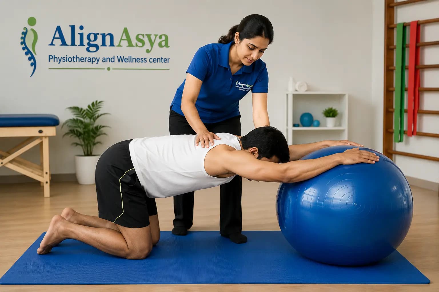 Physiotherapist guiding a patient through a graded exercise programme