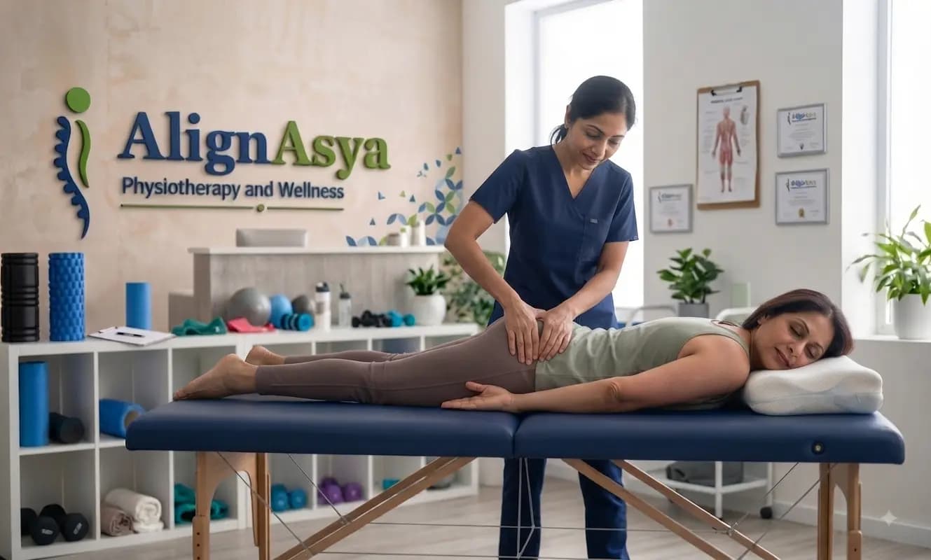 Physiotherapist guiding a client through a core stability exercise